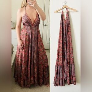 Swarna Greece ONE SIZE silk paisley open back maxi dress